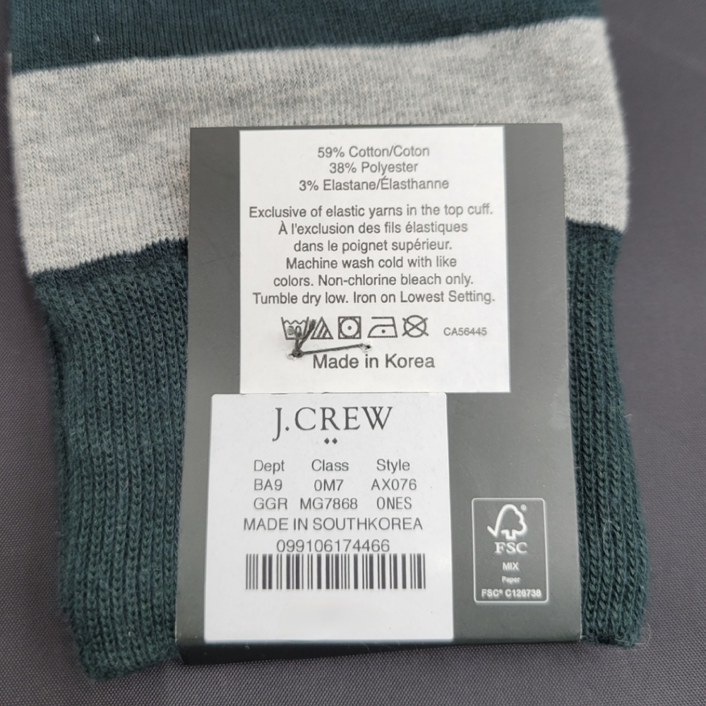J Crew Bold stripe socks Hunter Green & Gray Stripe socks - Picture 6 of 8